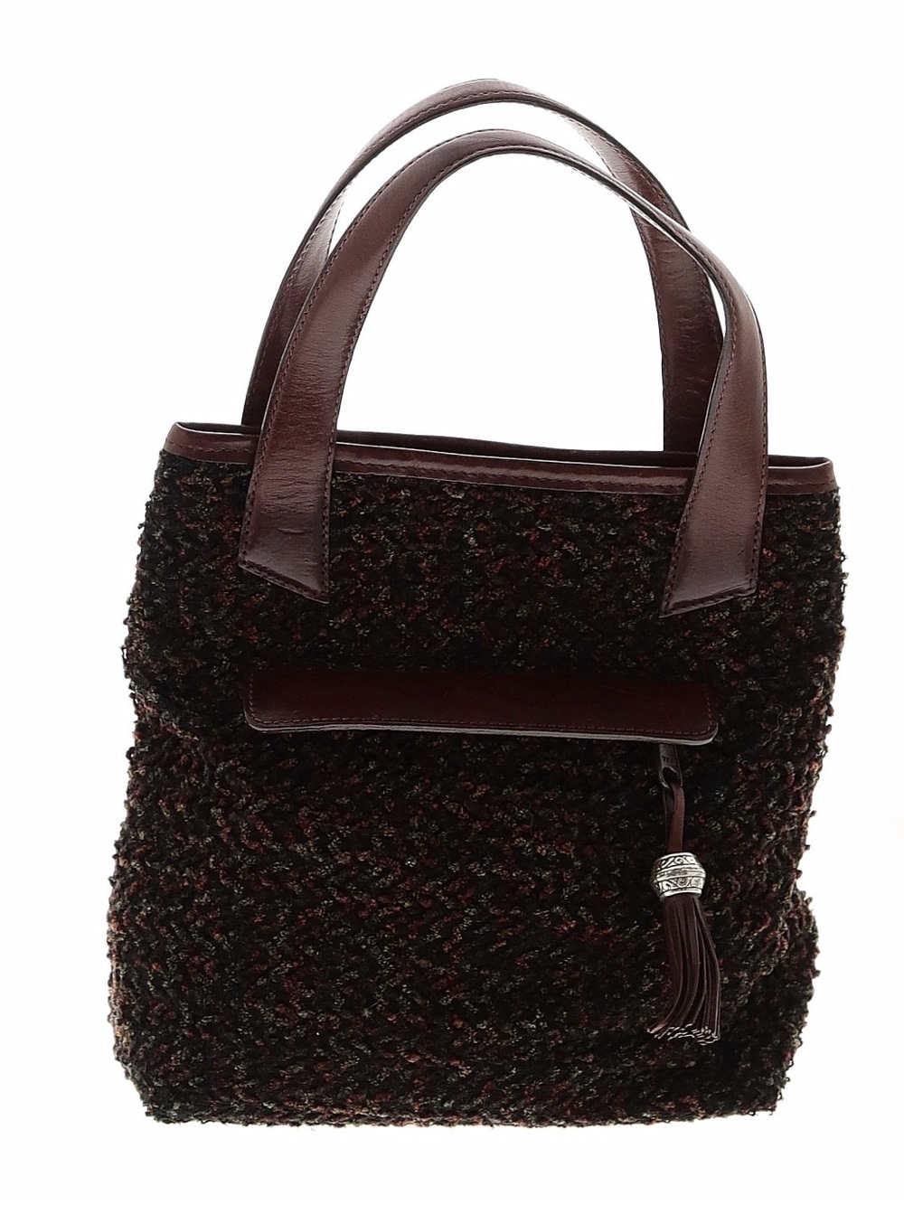 Brighton Dark Brown Tweed Tote with Leather Accents & Tassel